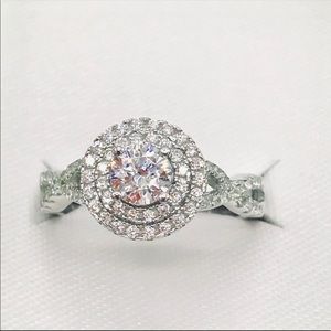 Sterling Silver Halo Ring with Swarovski Crystals